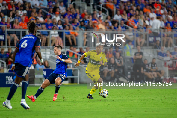 Columbus attacker, Cucho Hernandez, is seen during the 'Hell is Real' Major League Soccer match between FC Cincinnati and the Columbus Crew...