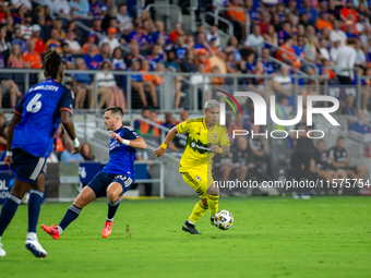 Columbus attacker, Cucho Hernandez, is seen during the 'Hell is Real' Major League Soccer match between FC Cincinnati and the Columbus Crew...