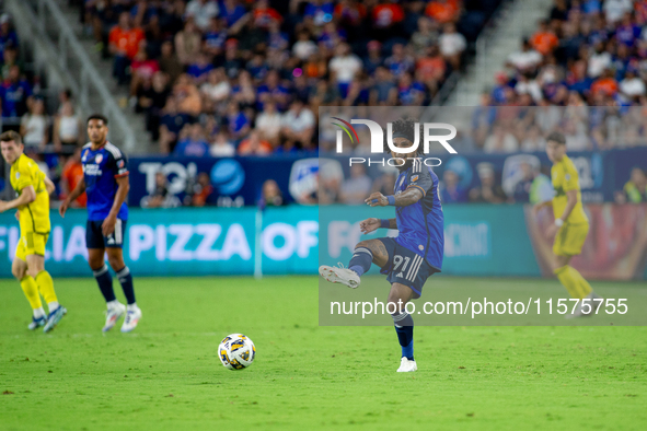 Cincinnati defender DeAndre Yedlin appears during the 'Hell is Real' Major League Soccer match between FC Cincinnati and the Columbus Crew a...