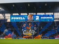 A tifo is seen prior to the start of the 'Hell is Real' Major League Soccer match between FC Cincinnati and the Columbus Crew at TQL Stadium...