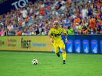 Columbus attacker, Cucho Hernandez, moves the ball upfield during the 'Hell is Real' Major League Soccer match between FC Cincinnati and the...