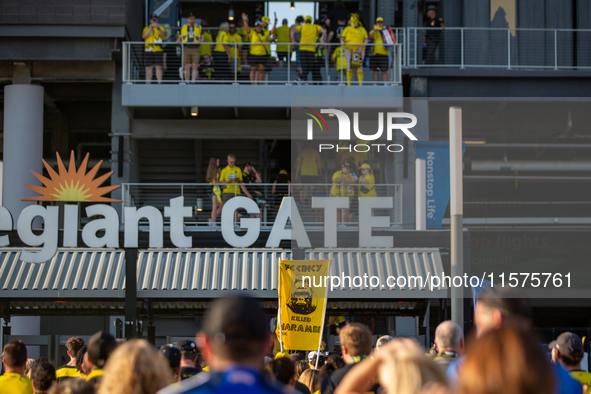 Columbus fans enter TQL Stadium prior to the start of the 'Hell is Real' Major League Soccer match between FC Cincinnati and the Columbus Cr...