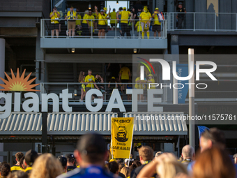 Columbus fans enter TQL Stadium prior to the start of the 'Hell is Real' Major League Soccer match between FC Cincinnati and the Columbus Cr...