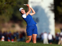 GAINESVILLE, VIRGINIA - SEPTEMBER 14: Carlota Ciganda of Team Europe hits from the 17th fairway during Day Two of the Solheim Cup at Robert...