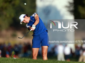 GAINESVILLE, VIRGINIA - SEPTEMBER 14: Carlota Ciganda of Team Europe hits from the 17th fairway during Day Two of the Solheim Cup at Robert...