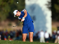 GAINESVILLE, VIRGINIA - SEPTEMBER 14: Carlota Ciganda of Team Europe hits from the 17th fairway during Day Two of the Solheim Cup at Robert...