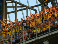 Columbus Crew fans are seen during the 'Hell is Real' Major League Soccer match between FC Cincinnati and the Columbus Crew at TQL Stadium i...