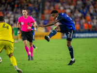 Cincinnati defender Alvas Powell takes a shot during the 'Hell is Real' Major League Soccer match between FC Cincinnati and the Columbus Cre...