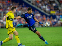 Cincinnati attacker Devin Kelsy takes a shot during the 'Hell is Real' Major League Soccer match between FC Cincinnati and the Columbus Crew...