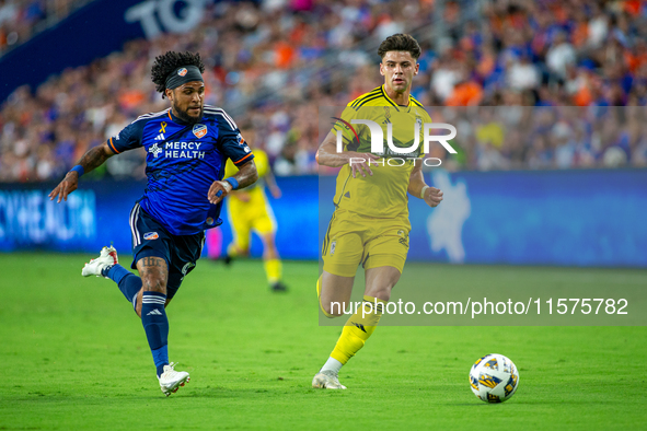 Cincinnati defender DeAndre Yedlin moves the ball upfield during the 'Hell is Real' Major League Soccer match between FC Cincinnati and the...