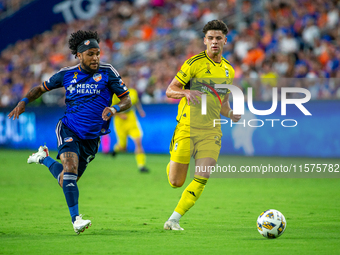 Cincinnati defender DeAndre Yedlin moves the ball upfield during the 'Hell is Real' Major League Soccer match between FC Cincinnati and the...