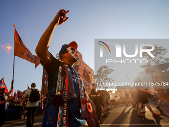 Cincinnati supporters are seen prior to the start of the 'Hell is Real' Major League Soccer match between FC Cincinnati and the Columbus Cre...