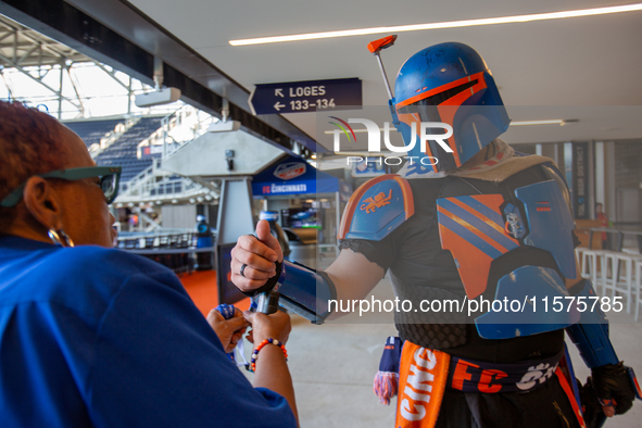 Cincinnati supporters are seen prior to the start of the 'Hell is Real' Major League Soccer match between FC Cincinnati and the Columbus Cre...