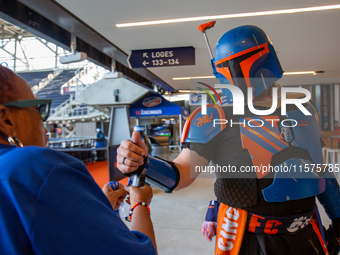 Cincinnati supporters are seen prior to the start of the 'Hell is Real' Major League Soccer match between FC Cincinnati and the Columbus Cre...