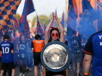 Cincinnati supporters are seen prior to the start of the 'Hell is Real' Major League Soccer match between FC Cincinnati and the Columbus Cre...