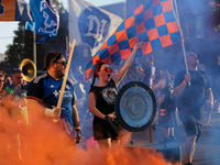 Cincinnati supporters are seen prior to the start of the 'Hell is Real' Major League Soccer match between FC Cincinnati and the Columbus Cre...