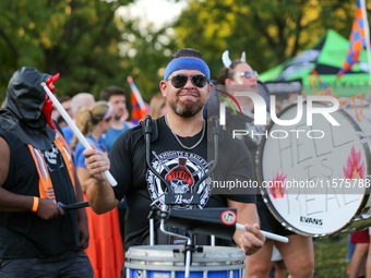 Cincinnati supporters are seen prior to the start of the 'Hell is Real' Major League Soccer match between FC Cincinnati and the Columbus Cre...