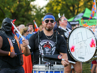 Cincinnati supporters are seen prior to the start of the 'Hell is Real' Major League Soccer match between FC Cincinnati and the Columbus Cre...