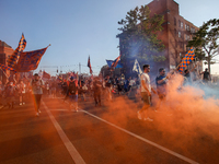 Cincinnati supporters are seen prior to the start of the 'Hell is Real' Major League Soccer match between FC Cincinnati and the Columbus Cre...