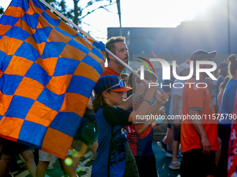 Cincinnati supporters are seen prior to the start of the 'Hell is Real' Major League Soccer match between FC Cincinnati and the Columbus Cre...