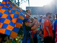 Cincinnati supporters are seen prior to the start of the 'Hell is Real' Major League Soccer match between FC Cincinnati and the Columbus Cre...