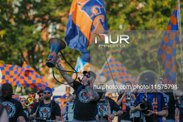 Cincinnati supporters are seen prior to the start of the 'Hell is Real' Major League Soccer match between FC Cincinnati and the Columbus Cre...