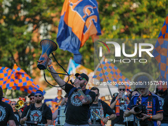 Cincinnati supporters are seen prior to the start of the 'Hell is Real' Major League Soccer match between FC Cincinnati and the Columbus Cre...