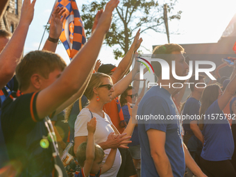 Cincinnati supporters are seen prior to the start of the 'Hell is Real' Major League Soccer match between FC Cincinnati and the Columbus Cre...