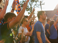 Cincinnati supporters are seen prior to the start of the 'Hell is Real' Major League Soccer match between FC Cincinnati and the Columbus Cre...