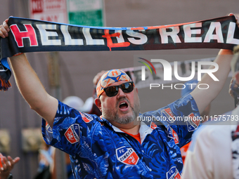 Cincinnati supporters are seen prior to the start of the 'Hell is Real' Major League Soccer match between FC Cincinnati and the Columbus Cre...