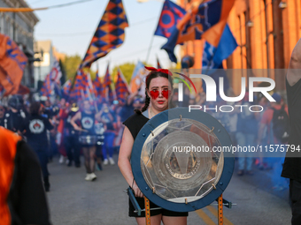 Cincinnati supporters are seen prior to the start of the 'Hell is Real' Major League Soccer match between FC Cincinnati and the Columbus Cre...