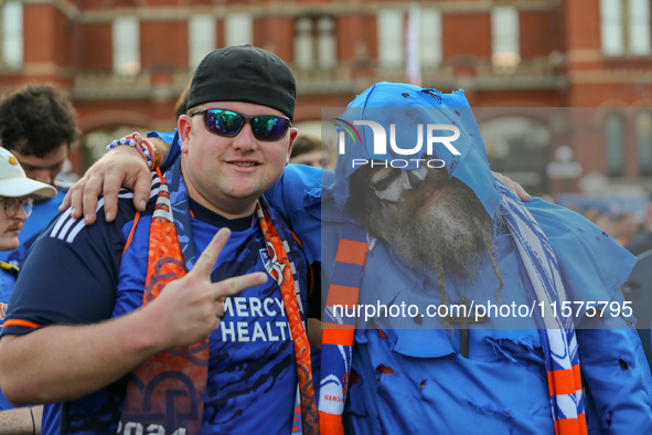 Cincinnati supporters are seen prior to the start of the 'Hell is Real' Major League Soccer match between FC Cincinnati and the Columbus Cre...