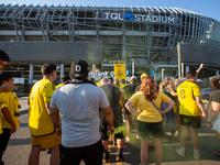 Columbus supporters are seen prior to the start of the 'Hell is Real' Major League Soccer match between FC Cincinnati and the Columbus Crew...