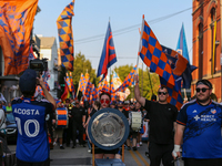 Cincinnati supporters are seen prior to the start of the 'Hell is Real' Major League Soccer match between FC Cincinnati and the Columbus Cre...