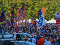 Cincinnati supporters are seen prior to the start of the 'Hell is Real' Major League Soccer match between FC Cincinnati and the Columbus Cre...