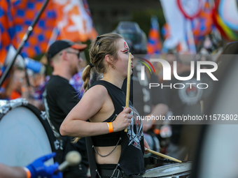 Cincinnati supporters are seen prior to the start of the 'Hell is Real' Major League Soccer match between FC Cincinnati and the Columbus Cre...