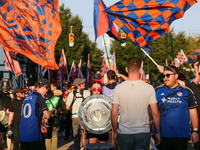 Cincinnati supporters are seen prior to the start of the 'Hell is Real' Major League Soccer match between FC Cincinnati and the Columbus Cre...