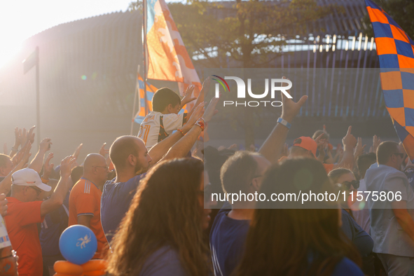 Cincinnati supporters are seen prior to the start of the 'Hell is Real' Major League Soccer match between FC Cincinnati and the Columbus Cre...