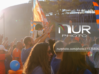 Cincinnati supporters are seen prior to the start of the 'Hell is Real' Major League Soccer match between FC Cincinnati and the Columbus Cre...