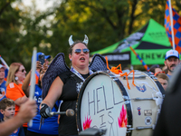 Cincinnati supporters are seen prior to the start of the 'Hell is Real' Major League Soccer match between FC Cincinnati and the Columbus Cre...