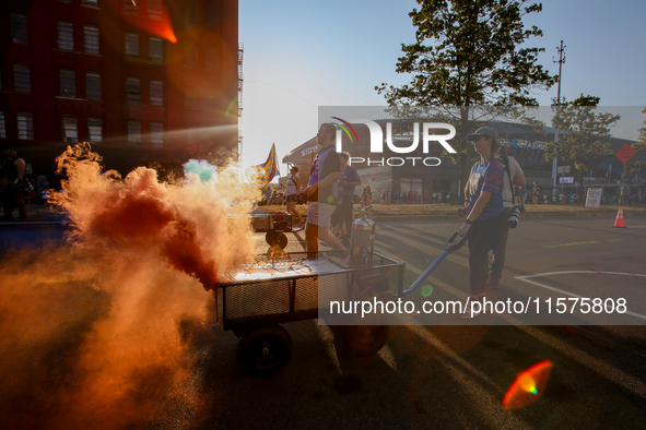 Cincinnati supporters are seen prior to the start of the 'Hell is Real' Major League Soccer match between FC Cincinnati and the Columbus Cre...