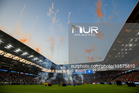 Fireworks at TQL Stadium are seen prior to the start of the 'Hell is Real' Major League Soccer match between FC Cincinnati and the Columbus...