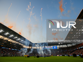 Fireworks at TQL Stadium are seen prior to the start of the 'Hell is Real' Major League Soccer match between FC Cincinnati and the Columbus...