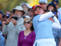 GAINESVILLE, VIRGINIA - SEPTEMBER 14: Allisen Corpuz of the United States hits from the 15th tee during Day Two of the Solheim Cup at Robert...