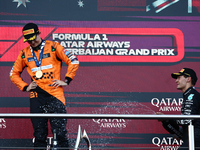 Oscar Piastri of McLaren and George Russell of Mercedes after the Formula 1 Grand Prix of Azerbaijan at Baku City Circuit in Baku, Azerbaija...