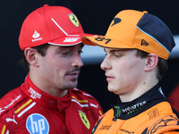 Charles Leclerc of Ferrari and Oscar Piastri of McLaren after the Formula 1 Grand Prix of Azerbaijan at Baku City Circuit in Baku, Azerbaija...