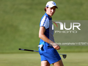 GAINESVILLE, VIRGINIA - SEPTEMBER 14:  Carlota Ciganda of Team Europe walks on the 14th green during Day Two of the Solheim Cup at Robert Tr...