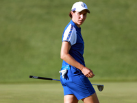 GAINESVILLE, VIRGINIA - SEPTEMBER 14:  Carlota Ciganda of Team Europe walks on the 14th green during Day Two of the Solheim Cup at Robert Tr...