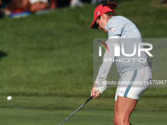 GAINESVILLE, VIRGINIA - SEPTEMBER 14: Ally Ewing of the United States hits from the 14th fairway during Day Two of the Solheim Cup at Robert...