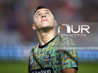 Houston Dynamo forward Ezequiel Ponce (10) warms up ahead of a match against Real Salt Lake at Shell Energy Stadium in Houston, Texas, on Se...